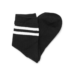 Pair of black socks isolated on white, top view