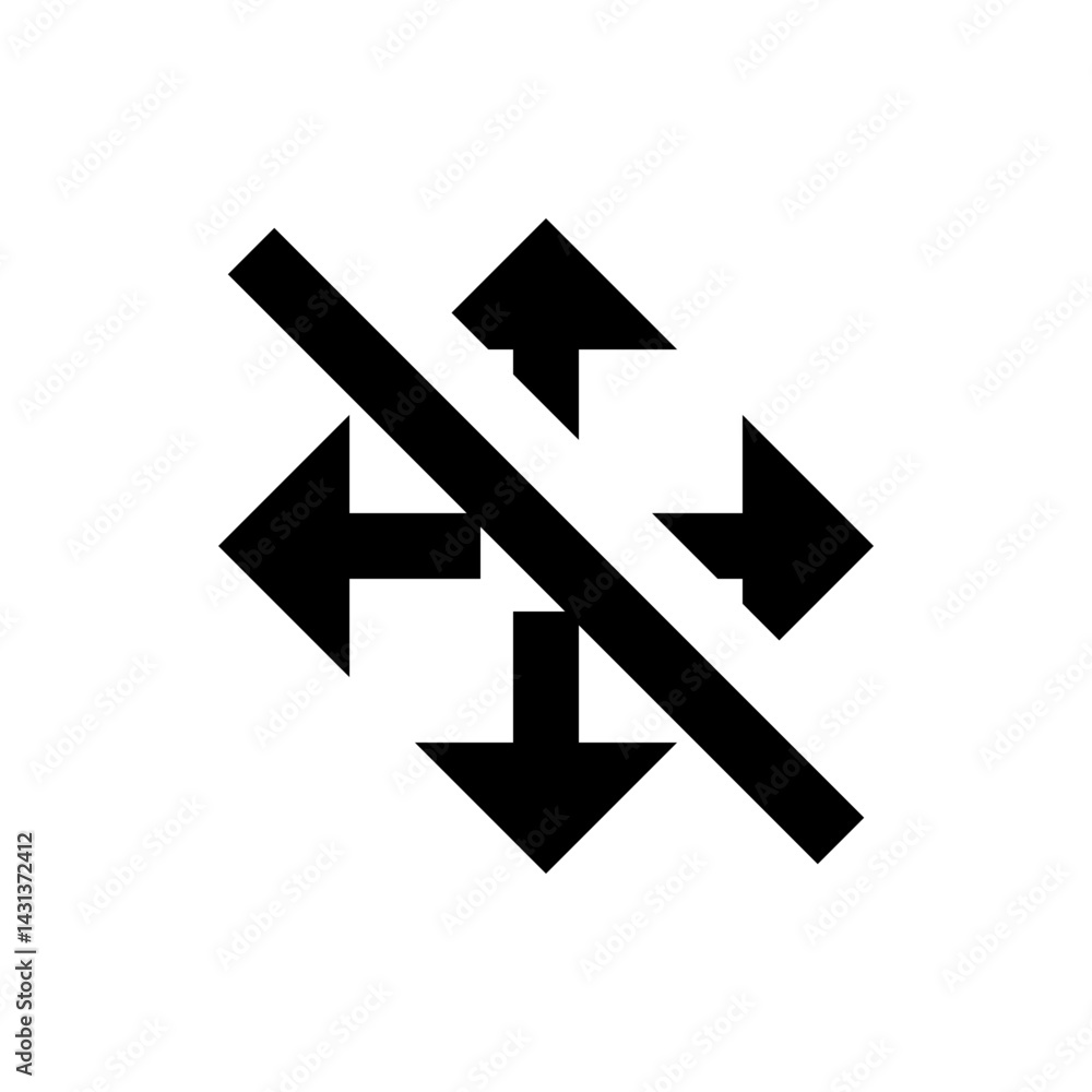Poster black arrows pointing in four directions with a diagonal line across them on a white background view