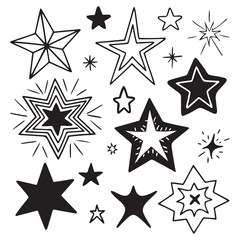 Fototapeta premium Vector set of hand drawn stars, design elements, badges, stickers, geometric figures - abstract background elements for branding, packaging, prints and social media