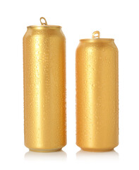 Two golden tin cans isolated on white