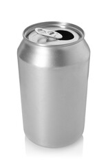 One silver tin can isolated on white