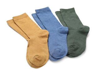 Many different pairs of socks isolated on white