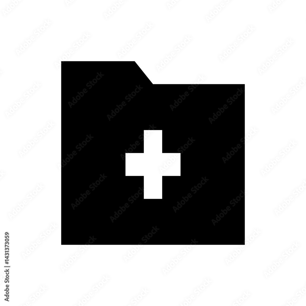 Poster black folder icon with a white plus sign in the center representing add new folder functionality ico