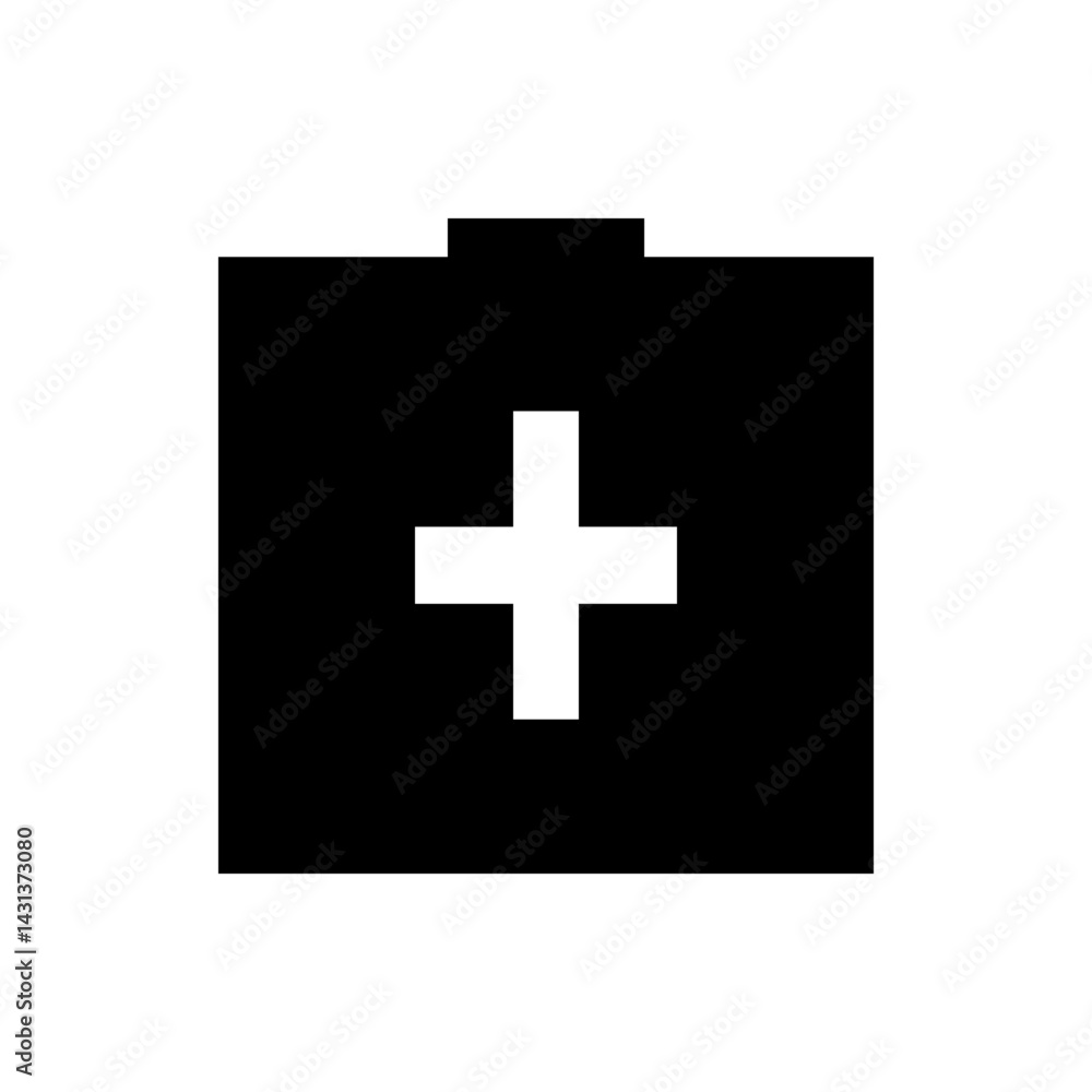 Poster black folder icon with a white plus symbol in the center representing addition or a new folder symbo