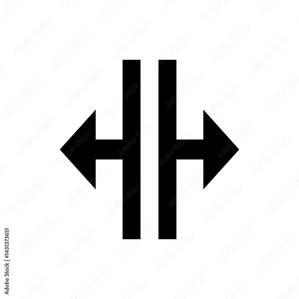 Poster black arrows pointing left and right with a white line in the middle on a white background image