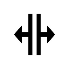 Obraz premium Black arrows pointing left and right with a white line in the middle on a white background image