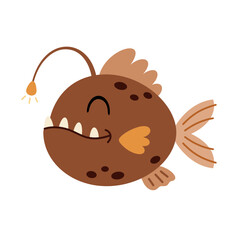 Boho fish clipart, cartoon sea character. Ocean animal hand drawn vector illustration in flat style