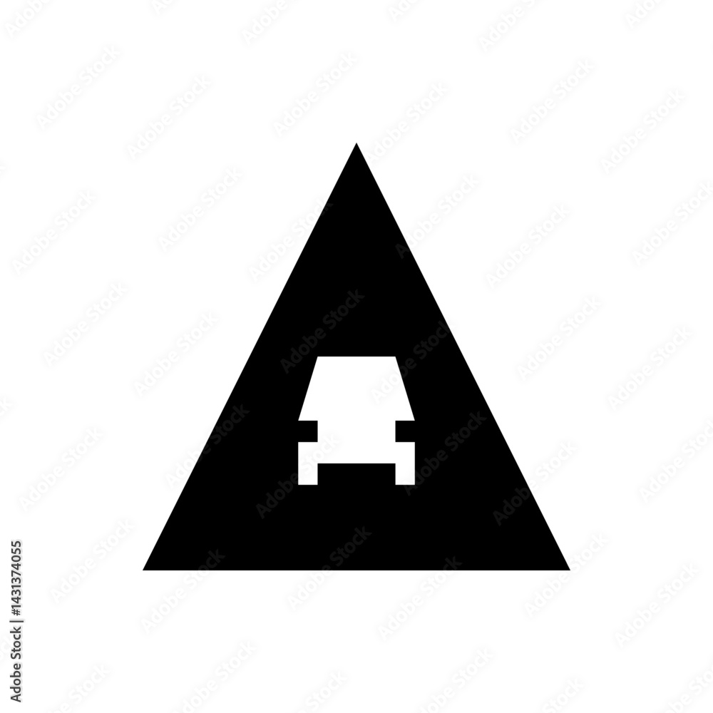 Poster black triangle with a white car shape cut out in the center creating a road warning symbol design el