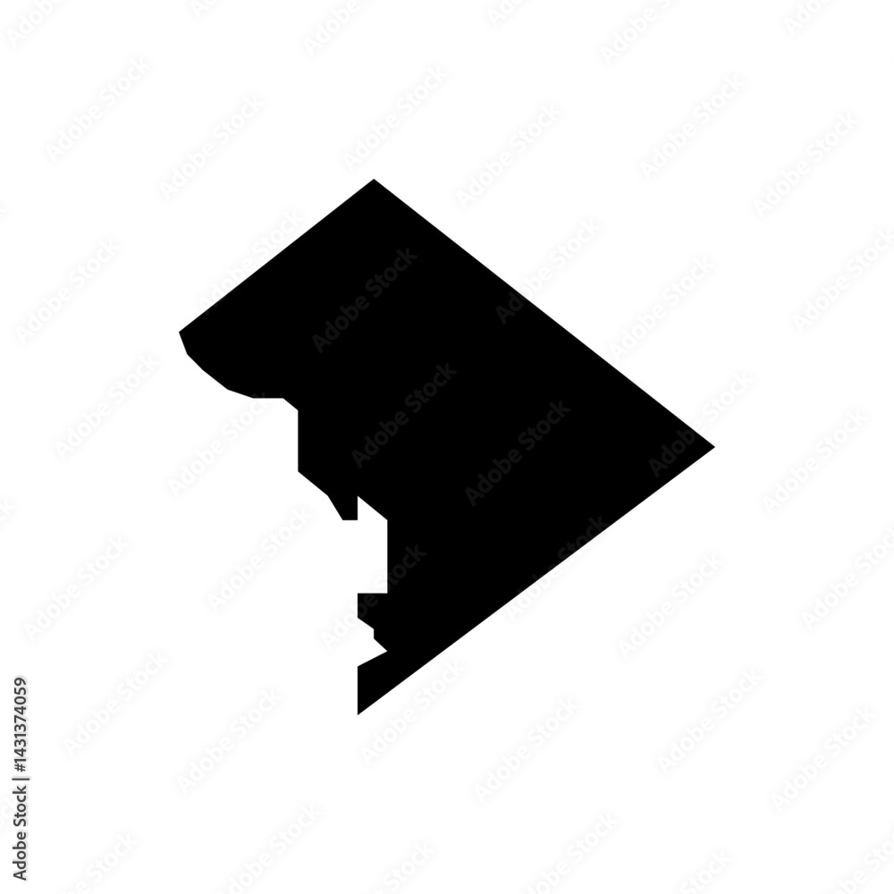 Poster black silhouette of the district of columbia map showing its unique shape and geographical boundarie