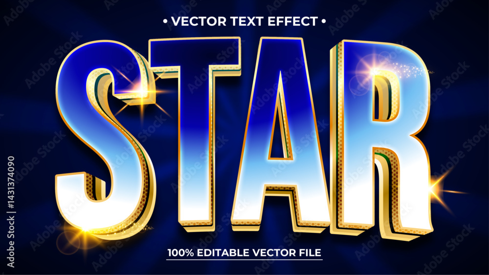 Poster star text shiny golden style editable text effect