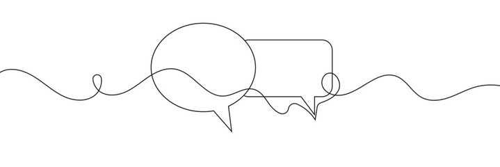 Vector Continuous Line Circle Speech Bubble, Black Line Isolated on White Background, Hand Drawn Illustration Blank Frame Template Single Line Drawing