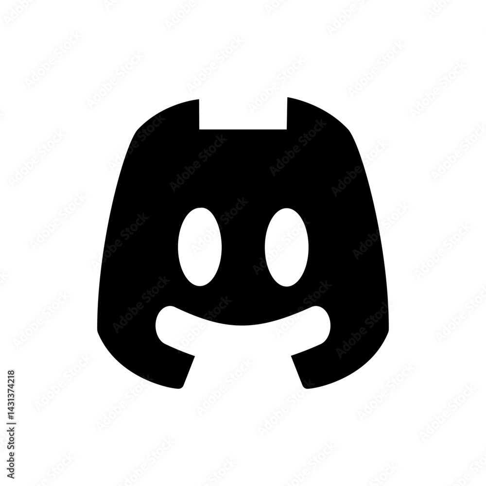 Poster a black and white illustration of the discord logo with its unique controller like shape and feature
