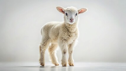 Fototapeta premium Adorable Baby Lamb on White Background - Panoramic Stock Photo
