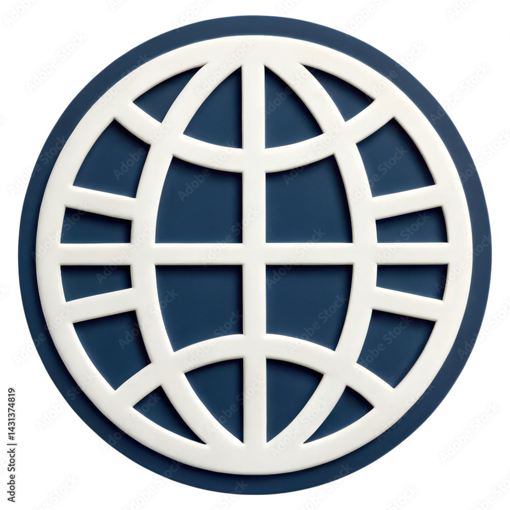 Poster a circular emblem featuring a stylized globe design with intersecting lines, representing global con