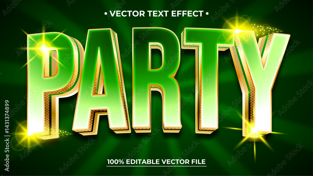 Poster party text shiny golden style editable text effect
