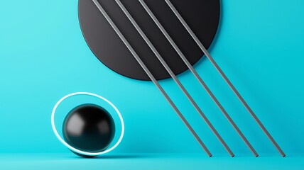 Abstract Geometric Design with Teal and Black Circles and Lines