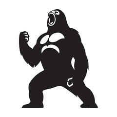 Roaring gorilla vector with sharp profile and bold silhouette style – roaring gorilla silhouette – roaring gorilla vector – roaring gorilla illustration – silhouette of roaring gorilla