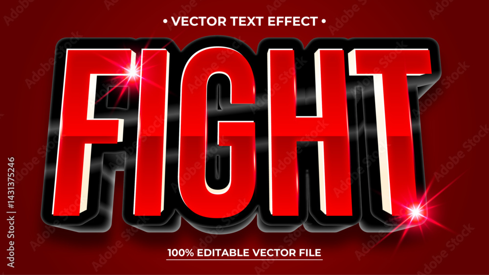 Poster fight 3d editable text style effect elegant text effect silver and red color suitable for promotion 