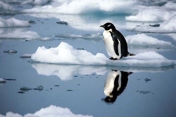 Fototapeta premium Group of Penguins on Iceberg in Majestic Antarctic Landscape