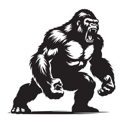 Roaring gorilla vector icon built for strong visual recognition – roaring gorilla silhouette – roaring gorilla vector – roaring gorilla illustration – silhouette of roaring gorilla