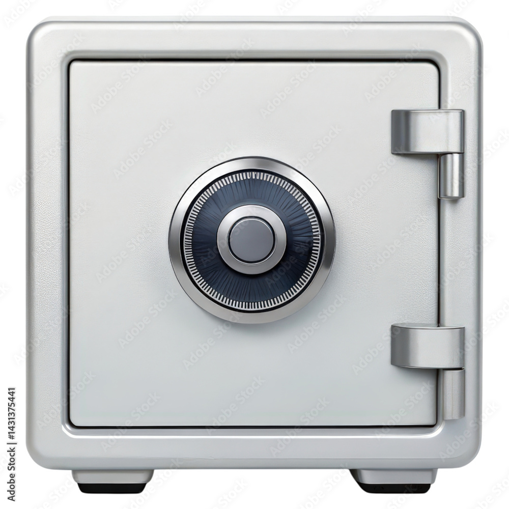 Poster a metallic safe featuring a circular dial and a sturdy locking mechanism, designed for secure storag