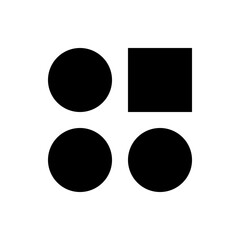 Illustration of three black circles and one black square arranged on a white background in a grid pattern