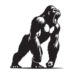 Obraz premium Fearless roaring gorilla silhouette vector ideal for edgy branding needs – roaring gorilla silhouette – roaring gorilla vector – roaring gorilla illustration – silhouette of roaring gorilla