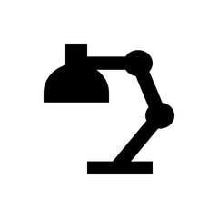 Illustration of a black desk lamp with adjustable arm and dome shaped shade on a white background design