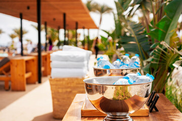 Photo from Hurghada in Egypt showing bottles of water at pool
