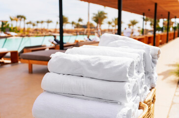 Photo from Hurghada in Egypt showing white towels at pool