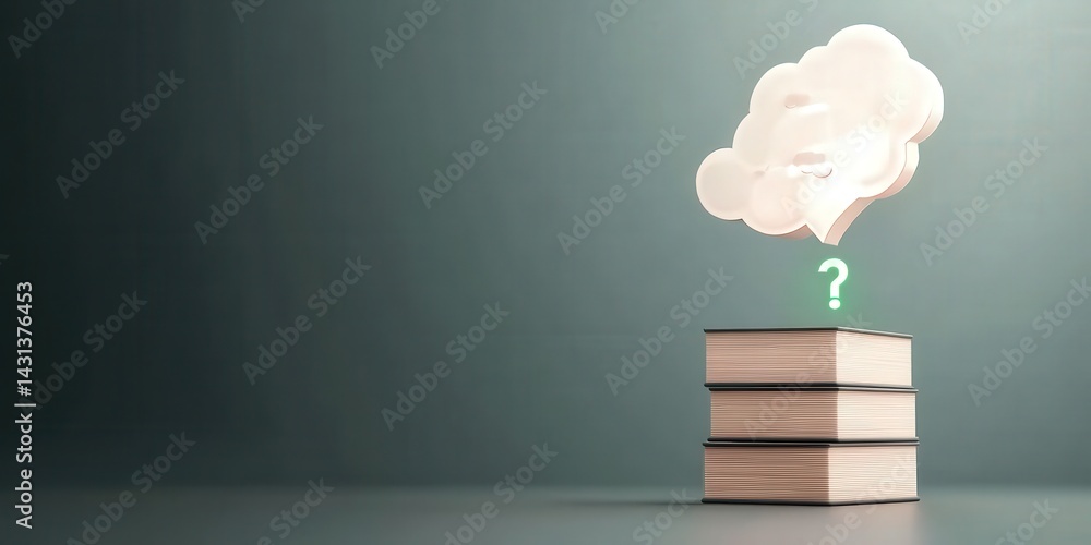 Poster machine learning deep learning optimization concept. books with a thought bubble symbolizing curiosi
