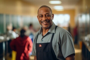 Portrait of a smiling African American school janitor in elementary school