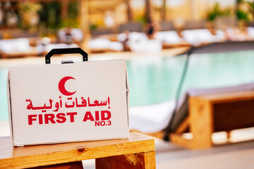 Photo from Hurghada in Egypt showing first aid kit at pool