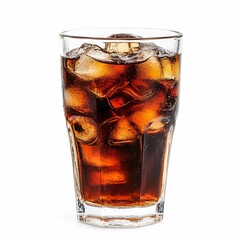 Glass of refreshing cola beverage isolated on a pristine white background