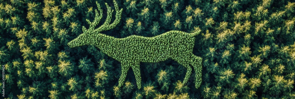 Poster abstract animal shape created by treetops viewed from above showcasing wildlife and forest connectio