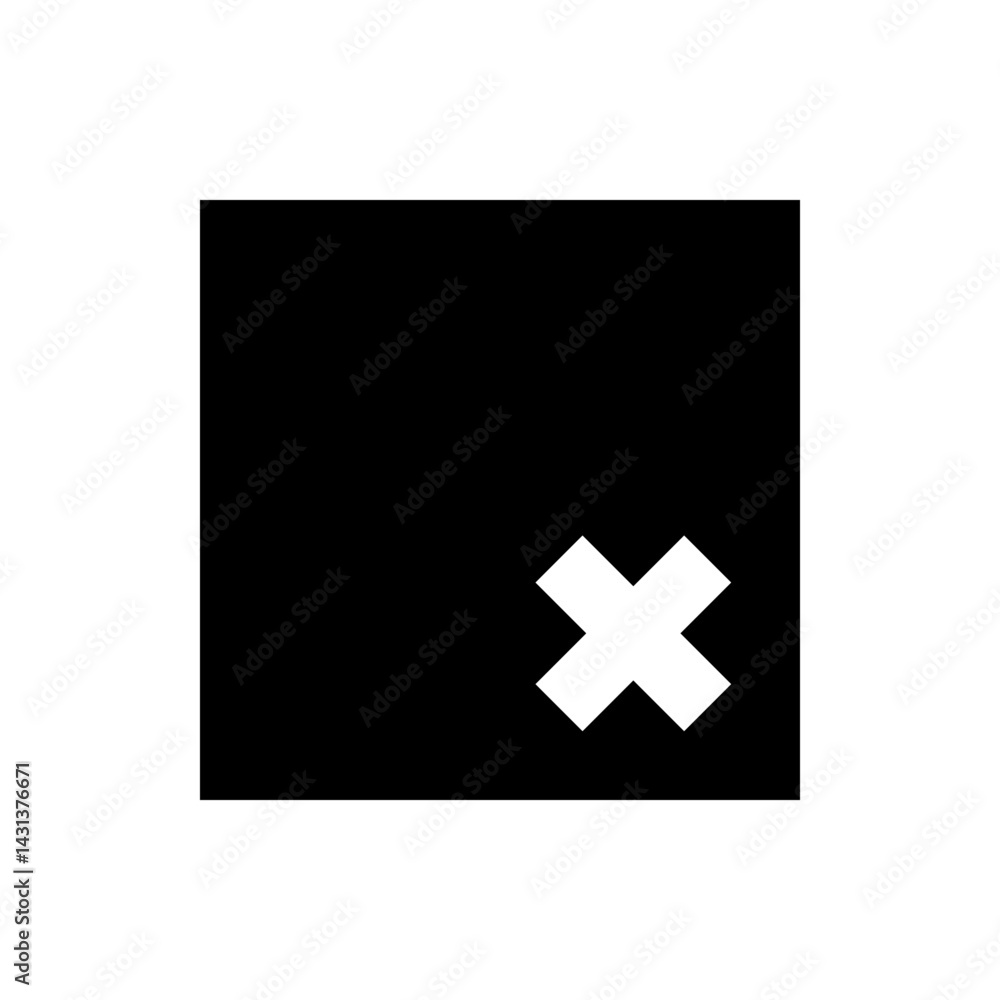 Poster black square with a white cross shape in the bottom right corner creating a simple graphic design el