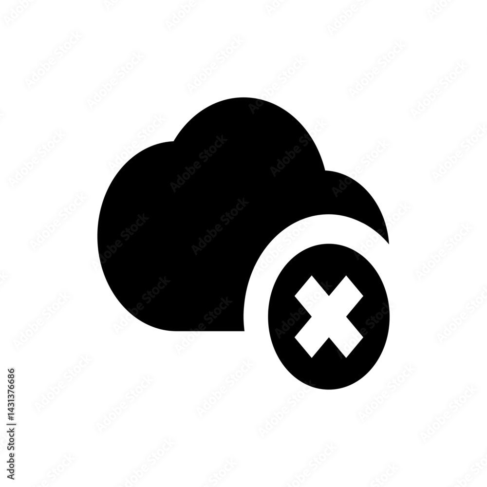 Poster black cloud with a circle containing a cross symbol indicating deletion or removal of cloud storage 