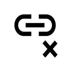 Fototapeta premium Black link icon with a horizontal line and a black x shape at the bottom on a white background view