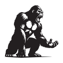 Aggressive roaring gorilla vector silhouette made for logo-focused designs – roaring gorilla silhouette – roaring gorilla vector – roaring gorilla illustration – silhouette of roaring gorilla