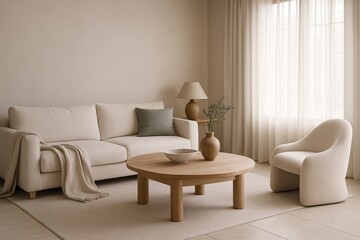 Obraz premium Soft light and natural harmony in a contemporary living room
