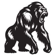 Minimalist roaring gorilla vector with bold silhouette for design clarity – roaring gorilla silhouette – roaring gorilla vector – roaring gorilla illustration – silhouette of roaring gorilla