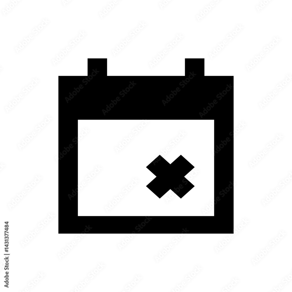 Poster black calendar icon with an x mark indicating cancellation or deletion of a scheduled event date rem