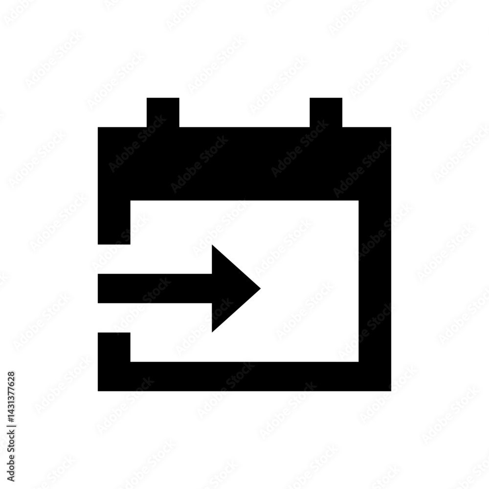 Poster black square calendar icon with an arrow pointing to the right indicating an event or a schedule rem