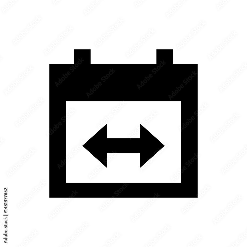 Poster black calendar icon with a double headed arrow pointing left and right indicating scheduling or resc