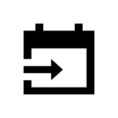 Black square calendar icon with an arrow pointing to the right indicating an event or a schedule reminder