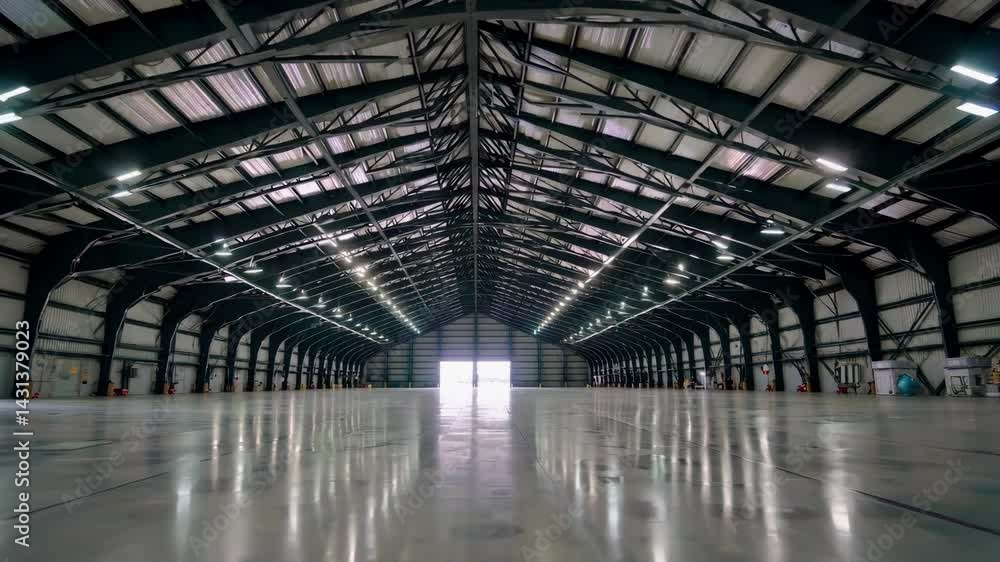 Poster empty hangar interior with stillness and simplicity in design