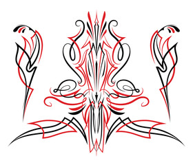 Red and Black Pinstriping art old school motorcycle and car illustration