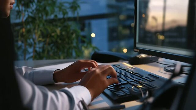 A professional enrolling in a health plan online at dusk