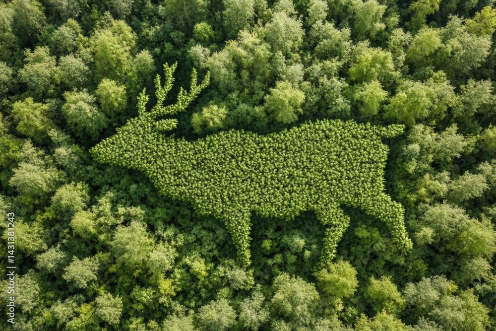 Poster animal shape created by treetops from above showcasing an abstract connection to wildlife and nature