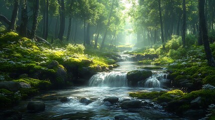 Fototapeta premium Magical moss-covered landscape scene high resolution picture